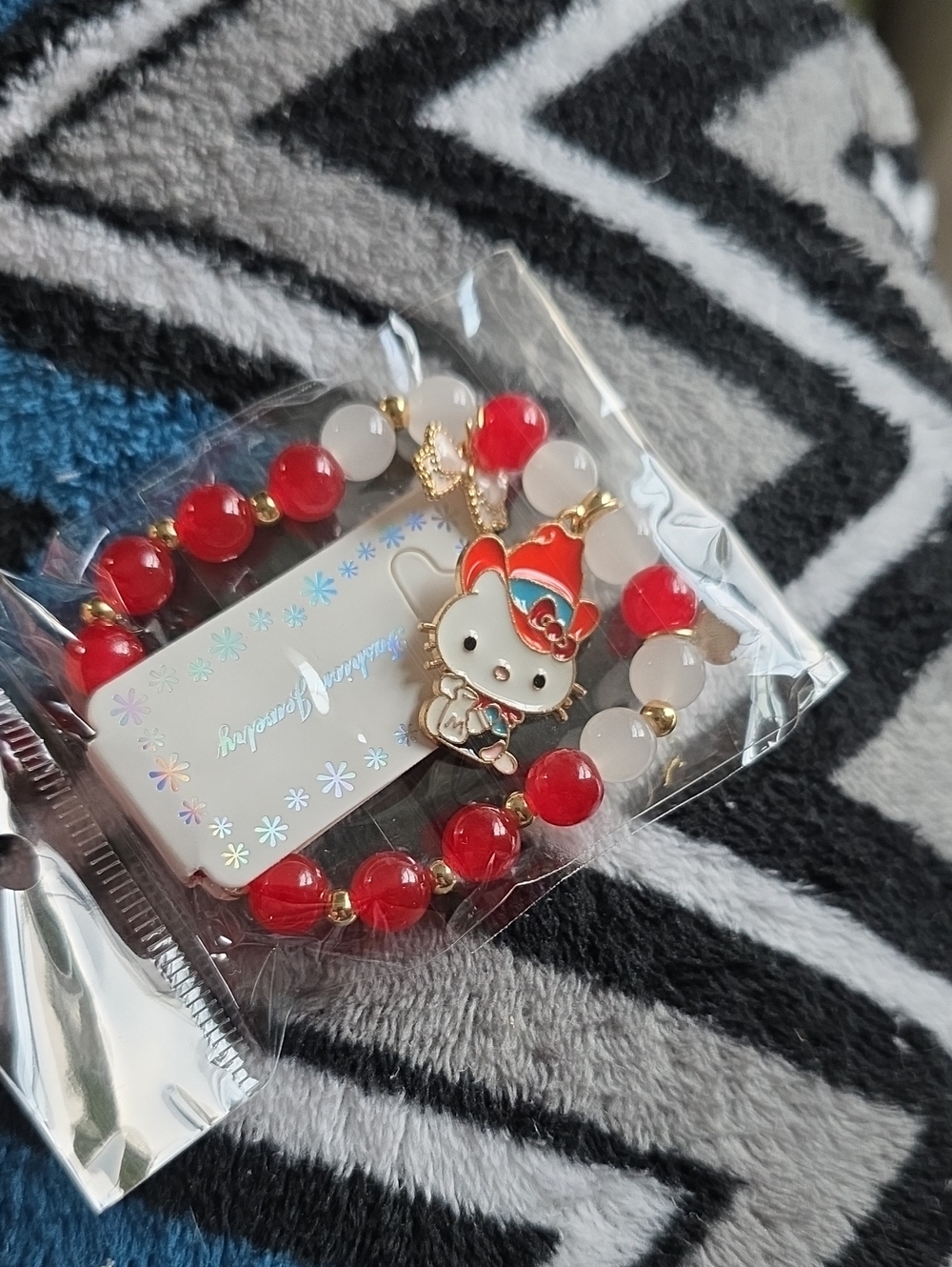 Hello Kitty Red & White Beaded Kids Bracelet - Cute Character Charm